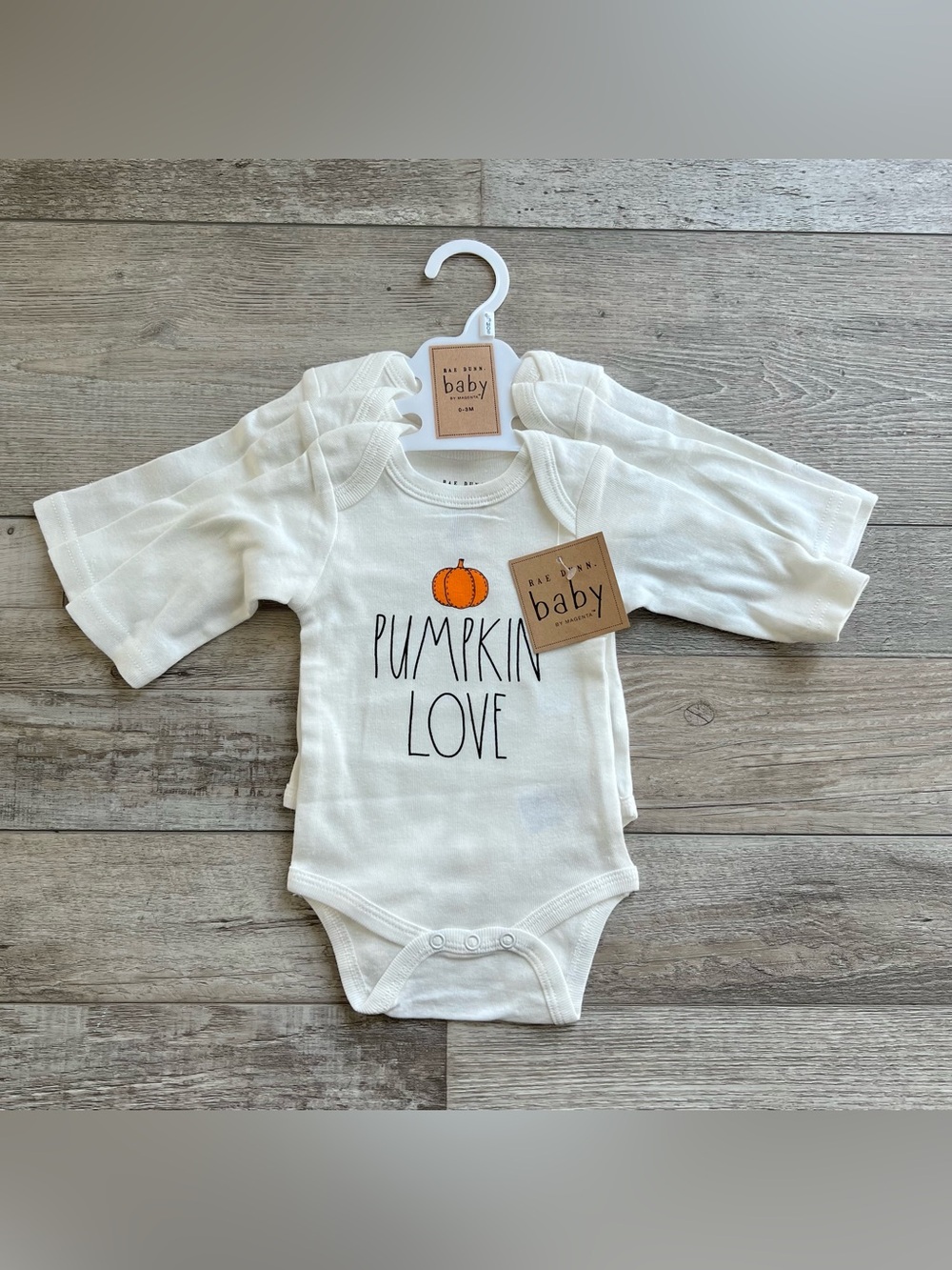 NWT Rae Dunn Pumpkin Fall Onesies 3-Pack Size 0/3 Months